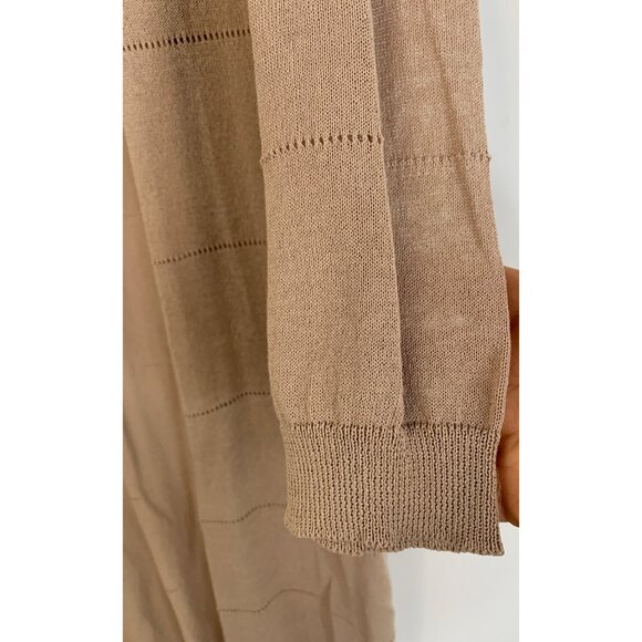 Mod Ref Sheer Open Front Eyelet Stripe Tan Cardi L Duster Midi Long REE10680 - Picture 5 of 8